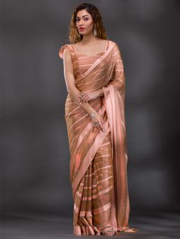 Koskii - Peach Swarovski Shimmer Georgette Saree with Unstitched Blouse