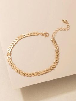 Fabula - Gold Tone Delicate Leaf Chain Fashion Anklet