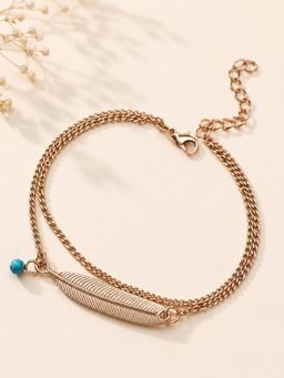 Fabula - Gold Tone Delicate Bohemian Leaf Anklet (Single Piece)