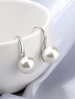 Fabula - Silver Tone White Pearl Delicate Drop Earrings