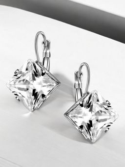 Fabula - Silver Plated Square Cubic Zirconia Earrings