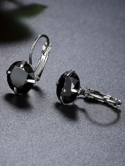 Fabula - Silver Plated Solitaire Black Zirconia Ear Stud Earrings