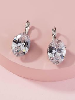 Fabula - Silver Plated Large Oval Cubic Zirconia Drop Earrings
