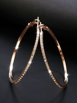 Fabula - Rose Gold Tone Large Crystal Studded Hoop Earrings