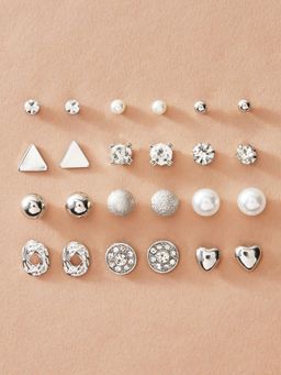 Fabula - Silver Tone Crystal & Pearl Fashion Earrings (Combo of 12)