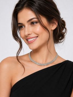 Fabula - Silver & White Multi Layer Fashion Choker Necklace