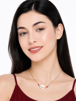Fabula - Gold Tone Sea Shell Bead Bohemian Choker Necklace