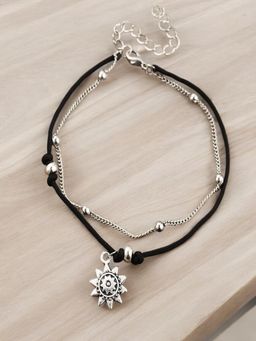 Fabula - Black Multi Layer Antique Silver Beads Bohemian Anklet