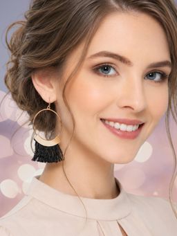 Fabula - Black Ring Large Statement Tassel Drop Earring