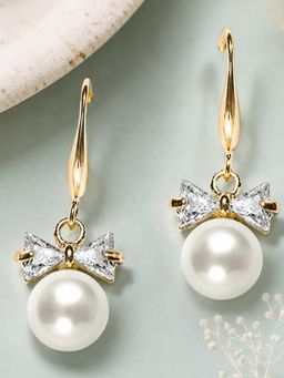 Fabula - Gold Plated Cubic Zirconia In Bowtie Shape Drop Earring