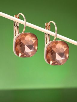 Fabula - 18K Gold Plated Brown Square Cubic Zirconia Ear Stud Fashion Earring