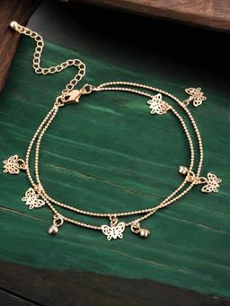 Fabula - Gold Tone Butterfly Beads & Charm Fashion Anklet