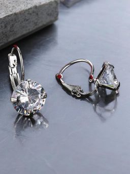 Fabula - Silver Plated Solitaire Cubic Zirconia Drop Earrings
