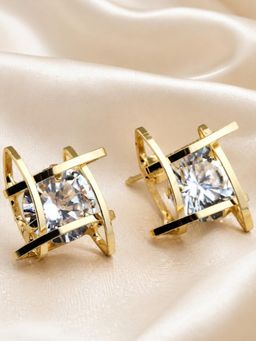 Fabula - Gold Tone Zirconia Fashion Stud Earrings