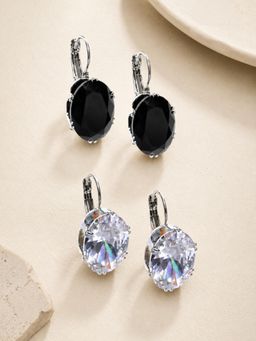Fabula - Silver Plated Large Oval Multi-Color Cubic Zirconia Drop Earrings (Set of 2)