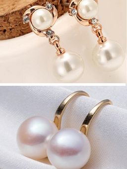 Fabula - Gold Tone White Pearl Delicate Drop Earrings (Set of 2)