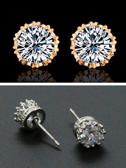 Fabula - Multi-Color Plated Round Crown Cubic Zirconia Ear Stud Earrings (Set of 2)