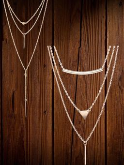 Fabula - Multi Layer Gold Tone Charm Necklace (Set of 2)