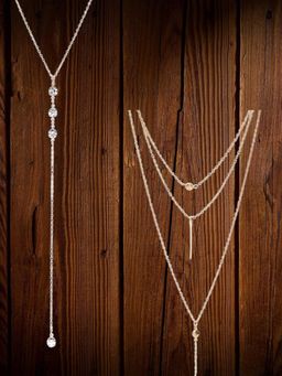 Fabula - Gold Multi Layer Charm Lariat Necklace (Set of 2)