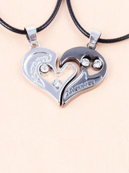 Fabula - Heart I Love You Silver & Black Stainless Steel Couple Pendant Necklace (Set of 2)