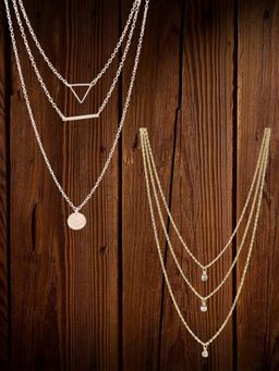 Fabula - Multi-Color Metal Multi Layer Crystal Delicate Necklace (Set of 2)