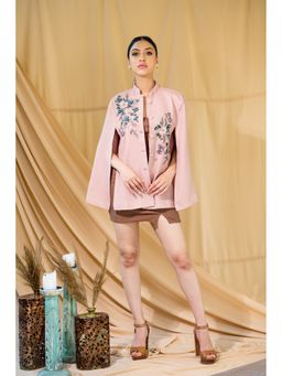 NEIZA - Blush Pink with Navy and Pink Embroidery Cape