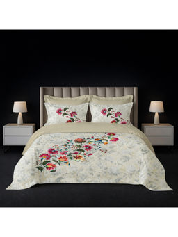 LANE LINEN - White Pixel Digitally Printed Cotton Bedsheet with 2 Pillow Covers (King)