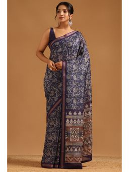 Soch - Purple Chanderi Botanical Saree with Unstitched Blouse