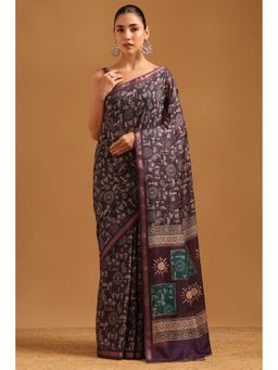 Soch - Purple Chanderi Warli Saree with Unstitched Blouse