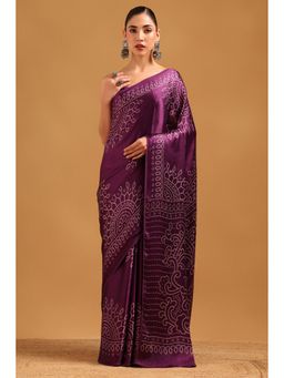 Soch - Purple Viscose Bandhani Saree with Unstitched Blouse