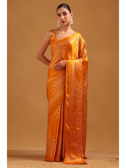 Soch - Orange Viscose Bandhani Saree with Unstitched Blouse