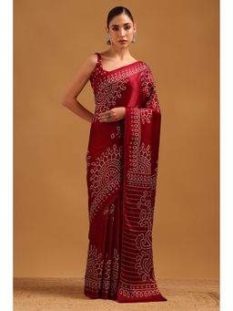 Soch - Maroon Viscose Bandhani Saree with Unstitched Blouse
