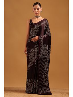 Soch - Brown Viscose Bandhani Saree with Unstitched Blouse