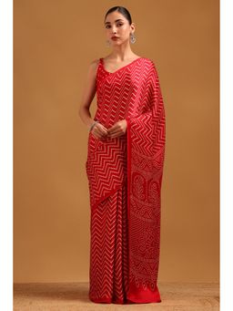 Soch - Red Viscose Bandhani Saree with Unstitched Blouse