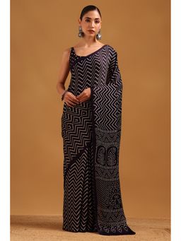Soch - Navy Blue Viscose Bandhani Saree with Unstitched Blouse