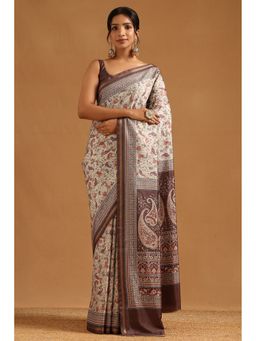 Soch - Cream Art Silk Paisley Printed Saree with Unstitched Blouse