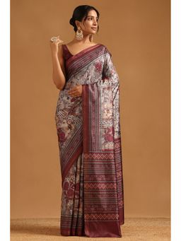 Soch - Multi-Colour Art Silk Botanical Saree with Unstitched Blouse