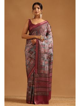 Soch - Maroon Art Silk Ethnic Motifs Saree with Unstitched Blouse