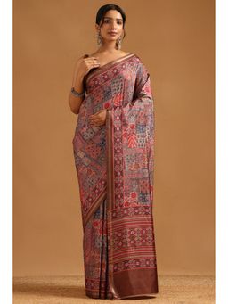 Soch - Brown Art Silk Ethnic Motifs Saree with Unstitched Blouse