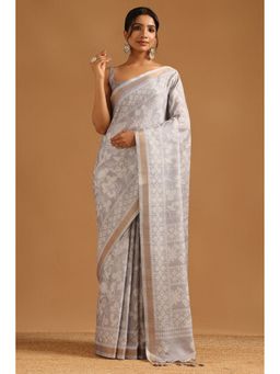 Soch - Grey Art Silk Botanical Saree with Unstitched Blouse