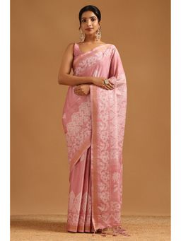 Soch - Pink Art Silk Ethnic Motifs Saree with Unstitched Blouse