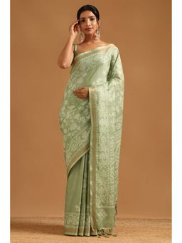 Soch - Light Green Art Silk Botanical Saree with Unstitched Blouse