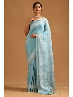 Soch - Powder Blue Art Silk Ethnic Motifs Saree with Unstitched Blouse