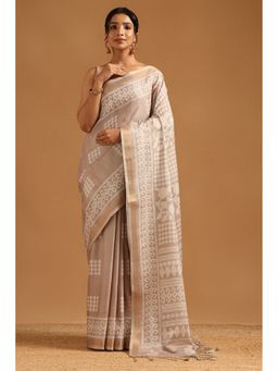 Soch - Beige Art Silk Ethnic Motifs Saree with Unstitched Blouse