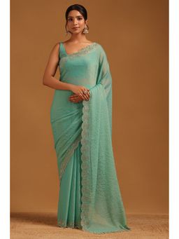 Soch - Green Fendy Chiffon Solid Saree with Unstitched Blouse