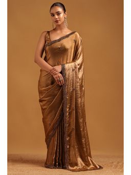 Soch - Gold Fendy Organza Floral Saree with Unstitched Blouse