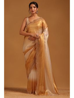 Soch - Gold Tissue Ombre Saree with Unstitched Blouse