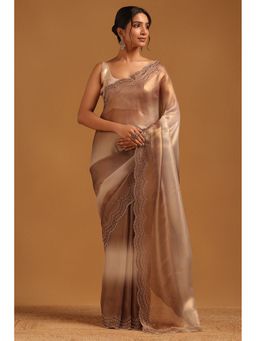 Soch - Earth Brown Tissue Ombre Saree with Unstitched Blouse