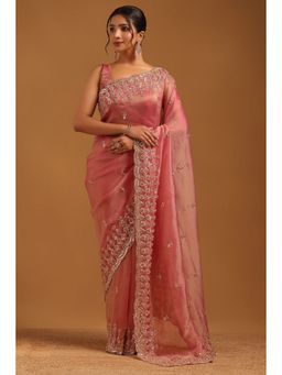 Soch - Blush Pink Tissue Cut Dana Embellished Saree with Unstitched Blouse
