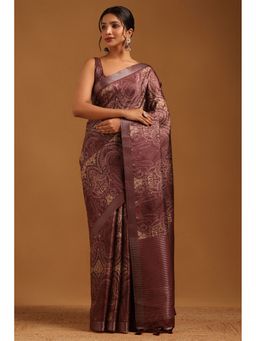 Soch - Maroon Tussar Ethnic Motifs Saree with Unstitched Blouse